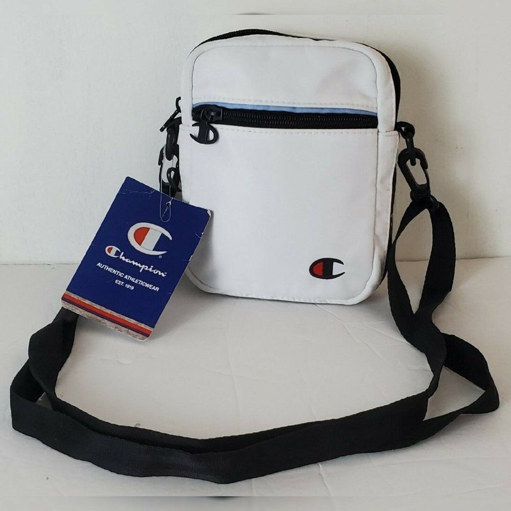 Champion White Crossbody Mini Bag with Black Strap